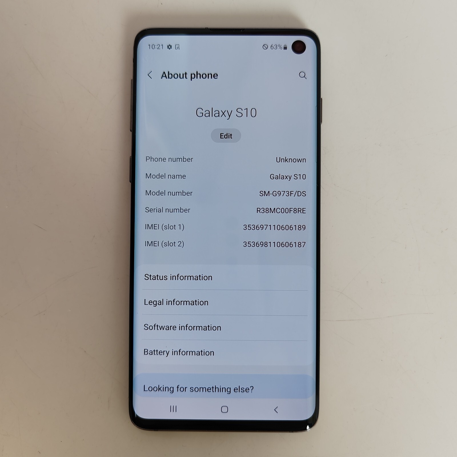 Samsung Galaxy S10 SM-G973FSM-G973U1 6.1" 16MP 128GB Unlocked Global Storage 8+128GB Model name SM-G973U1 (USA) - Image 5